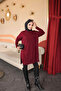 Dark Burgundy Crew Neck Mercerized Loose Knitwear Tunic with Cufflinks - 4
