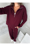 Modal Fabric Ribbed Drawstring Detailed Zippered Set - 4
