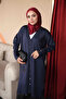 Navy Blue Collar Embroidered Cold Yarn Knitwear Cardigan - 4