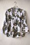 Italian White-Green Judge Collar Long Sleeve Shawl Patterned Single Pocket Linen Look Woven Blouse 75 62 - 2