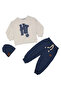 Boy's White Blue Hi B Printed Beret 3-Piece Set