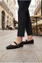 Lora Women's Black Suede Rubber Buckle Strap Ballerinas Flat Sole Daily Office Shoes