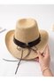 Unisex Buckle Detailed Straw Cowboy Hat Fedora Hat - 6