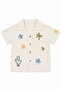 Boy's Beige Khaki Green Star Embroidered Hat and Muslin Shorts 3-Piece Set - 3