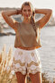 Italian White Lined Tasseled Tie Elastic Waist Casual Ruched Woven Shorts 40 57 - 5