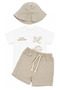 Boy's White Beige Car and Airplane Patterned Muslin Hat and Shorts 3-Piece Set - 2