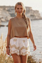 Italian White Lined Tasseled Tie Elastic Waist Casual Ruched Woven Shorts 40 57 - 4
