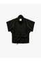 Belt Detailed Buttoned Stand Collar Short Sleeve Vest