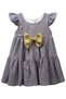 Girl's Gray Yellow Glittery Bow Muslin Dress - 2