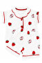 Baby Girl White Red Strawberry Printed Muslin Shorts Pajama Set