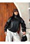 Women's Stand Collar Zippered Leather Jacket with Rubber Detail - 7