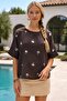 Italian Brown Pool Collar Short Sleeve Sequined Casual 100% Linen Woven Blouse 63 64 - 4