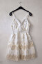 Italian Ecru Strapless Neckline Lined Skirt Ruffle Adjustable Strap Ruched Woven Dress 90 50 - 2