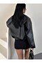 Women's Zippered Belted Oversize Leather Jacket - 2