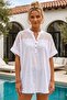 Italian White Judge Collar Short Sleeve Buttoned Embroidered Lace Casual Cotton Long Woven Blouse 76 70