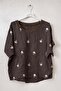 Italian Brown Pool Collar Short Sleeve Sequined Casual 100% Linen Woven Blouse 63 64 - 2