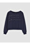 Özmarka New Season Anthracite Boat Neck Embroidered Oversize Women's Sweatshirt - 5