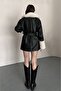 Women's Fur Detailed Belted Leather Coat - 4