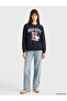 Peak New Season Navy Blue Printed Oversize Women's Sweatshirt - 2