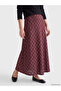 Özmarka New Season Burgundy Waist Zippered Diamond Patterned Flared Skirt - 2