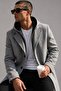 Men's Windproof Wool Blend Zipper Detailed Hooded Cashmere Coat - 4