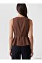 Vizyon New Season Brown Belted Linen Blend Women's Classic Vest - 4