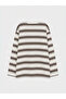 Özmarka New Season Brown Crew Neck Striped Women's Sweatshirt - 6