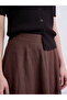 Brown Elastic Waist Poplin Flared Skirt - 3