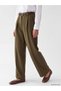 Özmarka New Season Khaki Pleated Women's Trousers with Belted Waist - 2