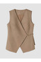 Özmarka New Season Beige 100% Linen Women's Classic Vest - 5