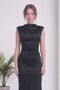 Women's Backless High Neck Drape Detailed Long Satin Dress Brown, Black - 6