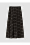 Brown Plaid A-Line Chiffon Skirt with Elastic Waist - 4