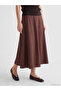 Brown Elastic Waist Poplin Flared Skirt - 2