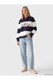 Navy Blue Polo Collar Embroidered Oversize Women's Sweatshirt - 2