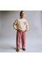 Girl's Cotton Heart Patterned Pink Striped Wide Leg Pants - 2