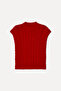 Women's Red Hair Braided Fitted High Neck Sweater