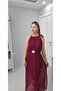 Halter Neck Pleated, Lined, Belted, Buckle Detailed Slit Dress - 4