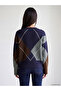 Ozmarka New Season Navy Blue Diamond Patterned Women's Knitwear Sweater - 4