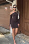 Brown Asymmetric Collar Off-The-Shoulder Mini Dress - 5