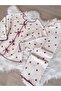 Raspberry Patterned Bow Detailed Soft Winter Waffle Knitted Pajama Set - 6