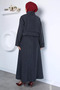 Light Blue City Style Jacket with Elastic Waist Skirt and Hijab Two-Piece Set - 4