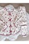 Raspberry Patterned Bow Detailed Soft Winter Waffle Knitted Pajama Set - 4