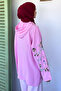 Pink Beaded Embroidered Hooded Hijab Cap - 4
