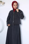 Light Blue City Style Jacket with Elastic Waist Skirt and Hijab Two-Piece Set - 2