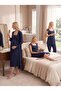 Navy Blue Lace Detailed Maternity Nightgown & Pajama Set 4-Piece Maternity Set - 3