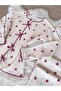 Raspberry Patterned Bow Detailed Soft Winter Waffle Knitted Pajama Set - 7