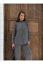 Women's Anthracite Half Turtleneck Stylish Stripe Detailed Sweater Pants Bottom Top Two-Piece Knitwear Set - 6