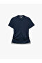 Crew Neck Short Sleeve Layered T-Shirt with Drawstring Detail and Zipper - 6