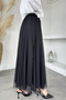 Black Elastic Waist Stone Embroidered Tulle Hijab Skirt - 4