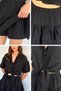 Black Women's Elastic Waist Skirt with Shorts Inside and Tie-Front Shirt Two-Piece Set - 2